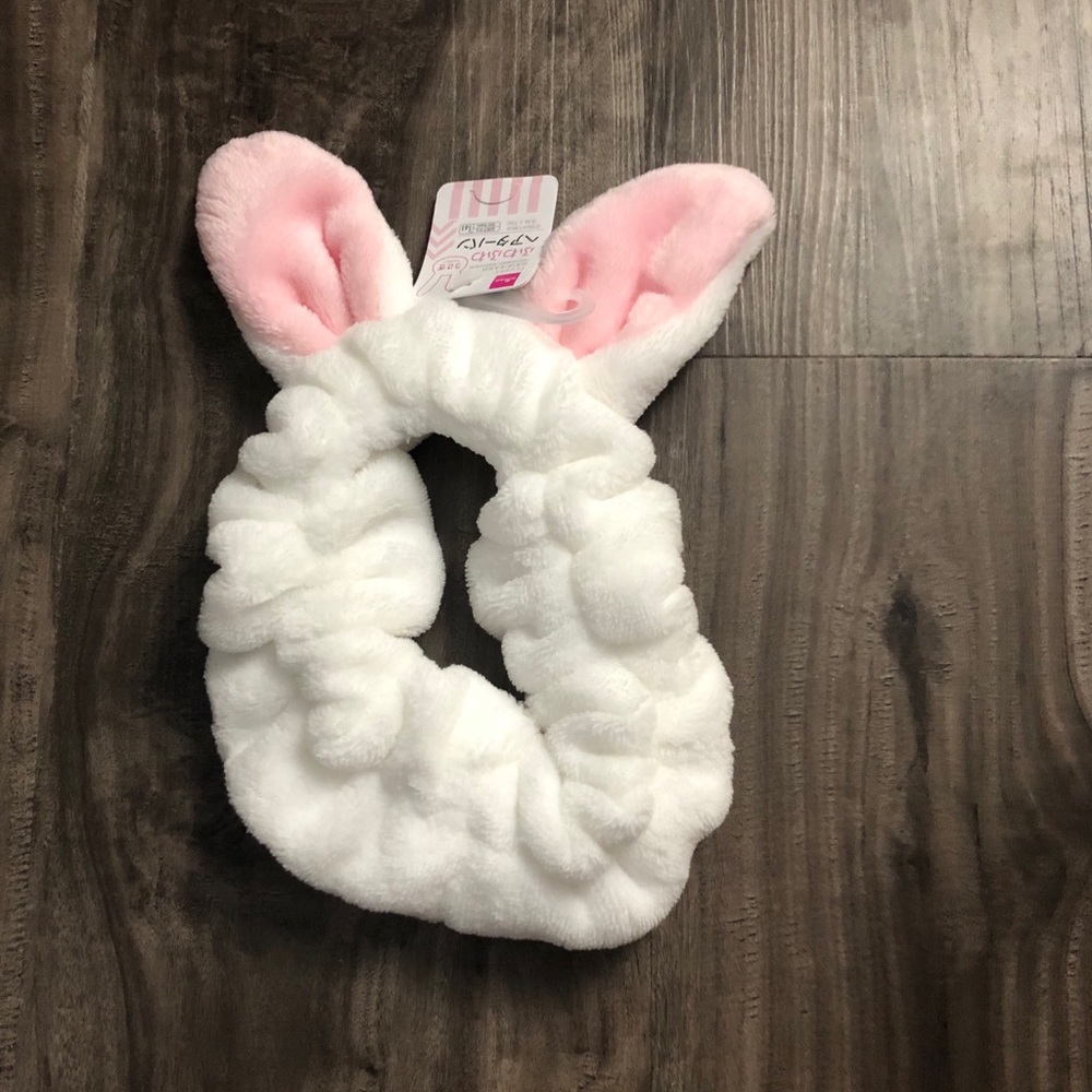NWT Headband Fluffy White Pink Bunny Ears